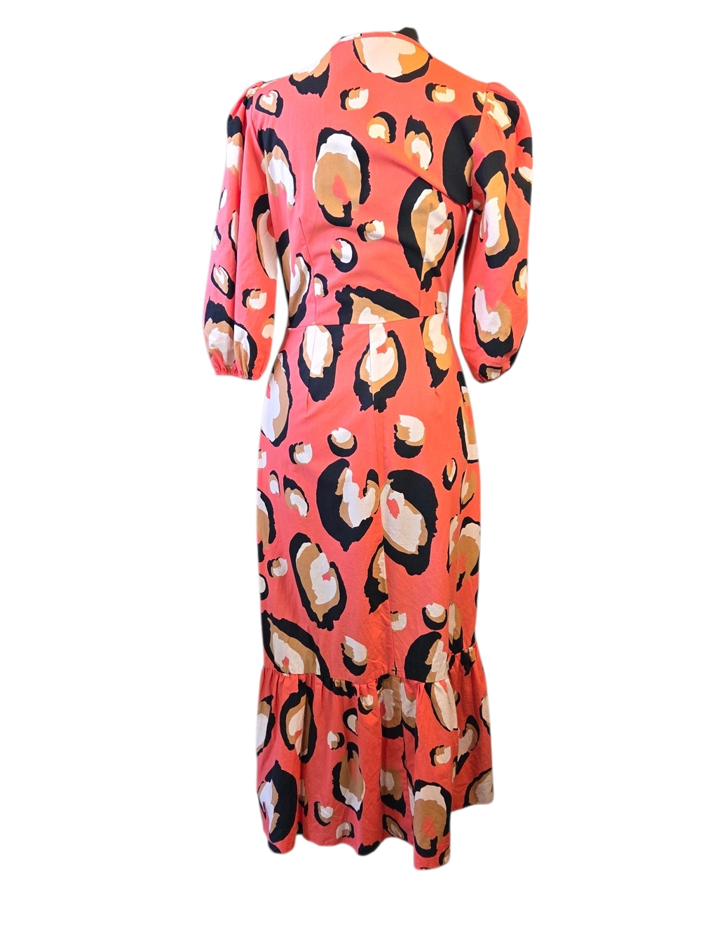 SOLD    River Island Coral Animal-Print Wrap Midi Dress Size 4 - Picture 3 of 7